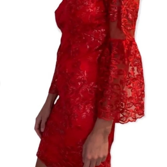 Emma Street Red Embroidered, Sequined, Bell sleeved, V-neck Midi dress, S, NWOT - Picture 16 of 16